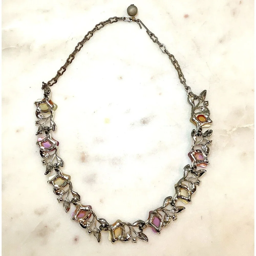 Vintage Necklace Purple Moonglow Thermoset Plastic AB Crystal Choker Collar